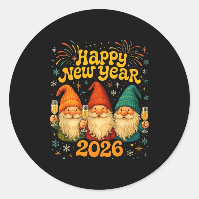 Adesivo Happy New Year 2026 Cute Gnome Party Gift  (Frente)