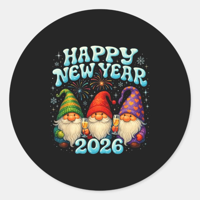 Adesivo Happy New Year 2026 Cute Gnome Party Gift  (Frente)
