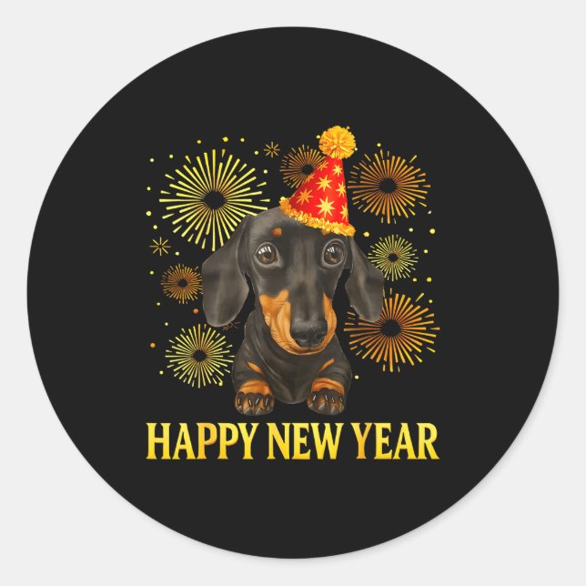 Adesivo Happy New Year 2026 Dachshund Fireworks New Years  (Frente)