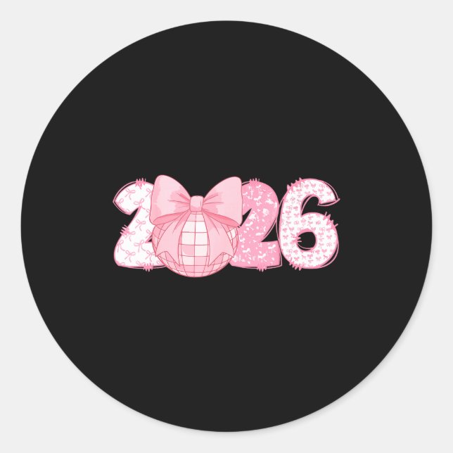 Adesivo Happy New Year 2026 Disco Ball Nk Coquette Bow Fam (Frente)