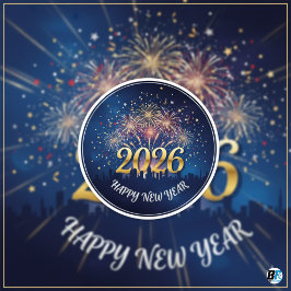 Adesivo Happy New Year 2026 Fireworks City Skyline 