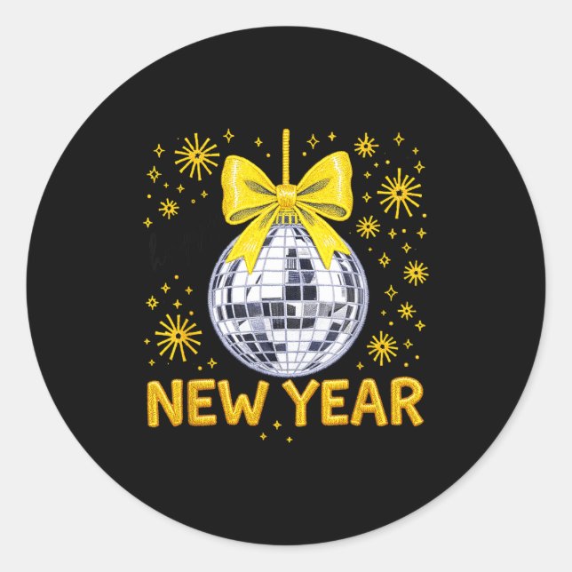 Adesivo Happy New Year 2026 Golden Disco Ball Bow New Year (Frente)
