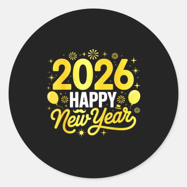 Adesivo Happy New Year 2026 Party Balloons Fireworks Famil (Frente)