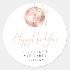 Adesivo Happy New Year Blush Pink Rose Gold Disco Ball