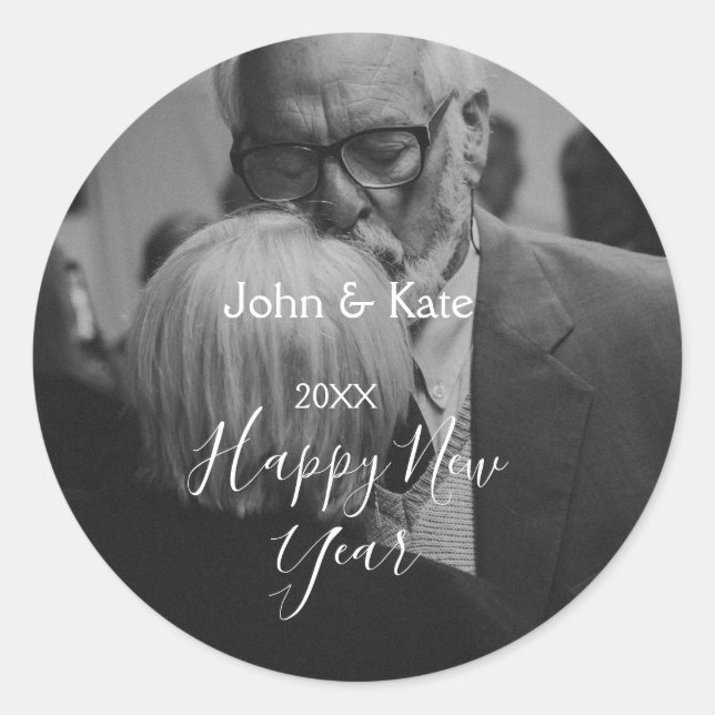 Adesivo Happy new year couple photo name year black white  (Frente)