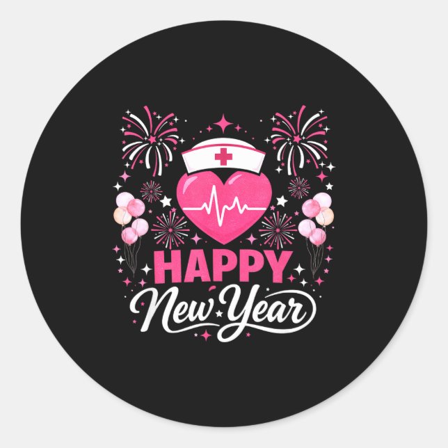 Adesivo Happy New Year Nurse Crew Heartbeat Medical Celebr (Frente)