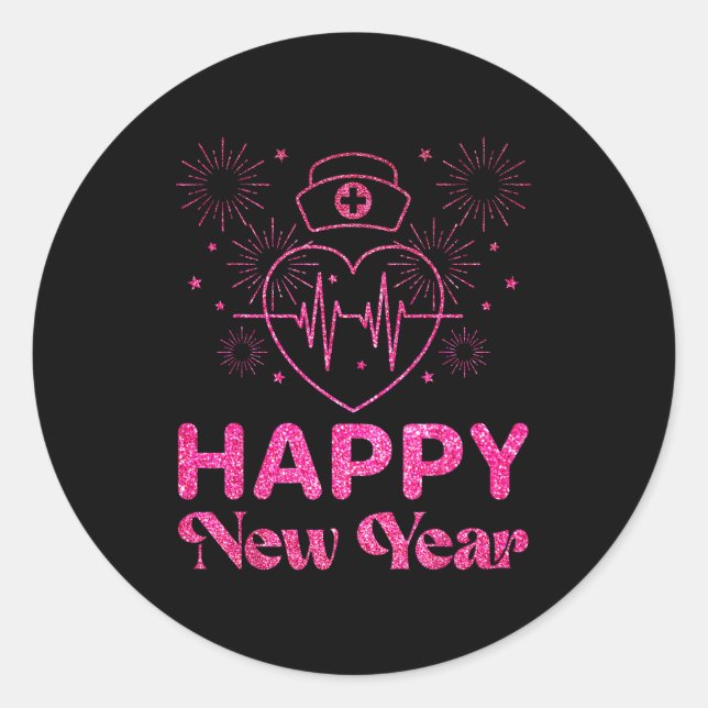 Adesivo Happy New Year Nurse Crew Heartbeat New Years Eve  (Frente)
