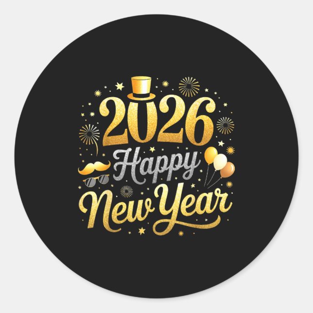 Adesivo Happy New Year Party 2026 Funny Balloon Family Mat (Frente)