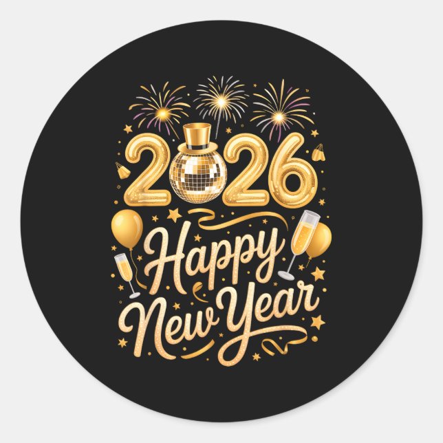 Adesivo Happy New Year Party 2026 Funny Balloon Family Mat (Frente)
