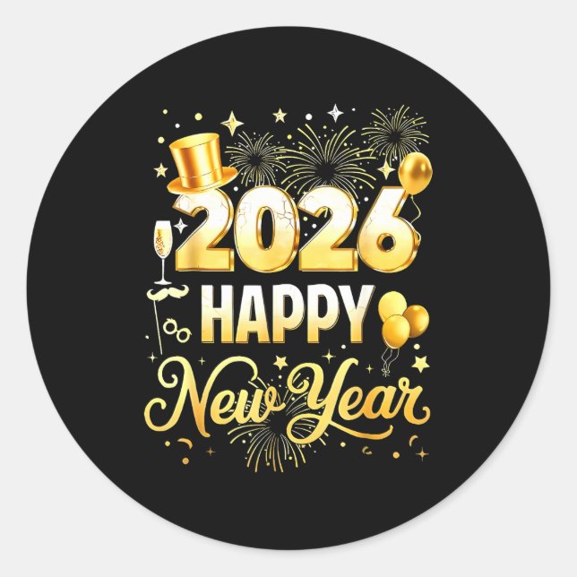 Adesivo Happy New Year Party 2026 Funny Balloon Family Mat (Frente)