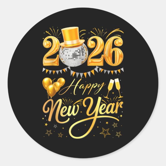 Adesivo Happy New Year Party 2026 Funny Balloon Family Mat (Frente)
