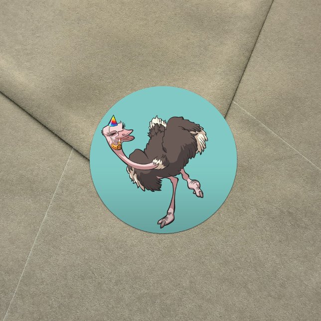 Adesivo Happy Ostrich Dancing in Party Hat Cartoon (Criador carregado)