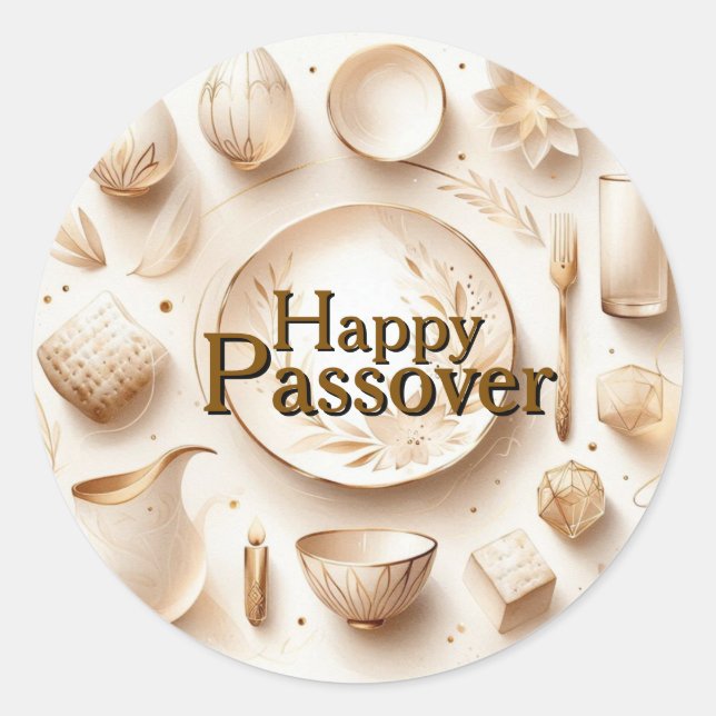 Adesivo Happy Passover Seder Plate - Modern Luxury Beige  (Frente)
