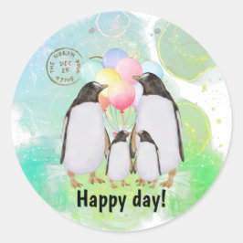 Adesivo Happy penguin family with colorful balloons