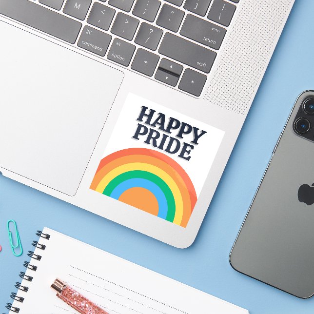 Adesivo Happy Pride Minimalist Rainbow Sticker (Notebook com iPhone)