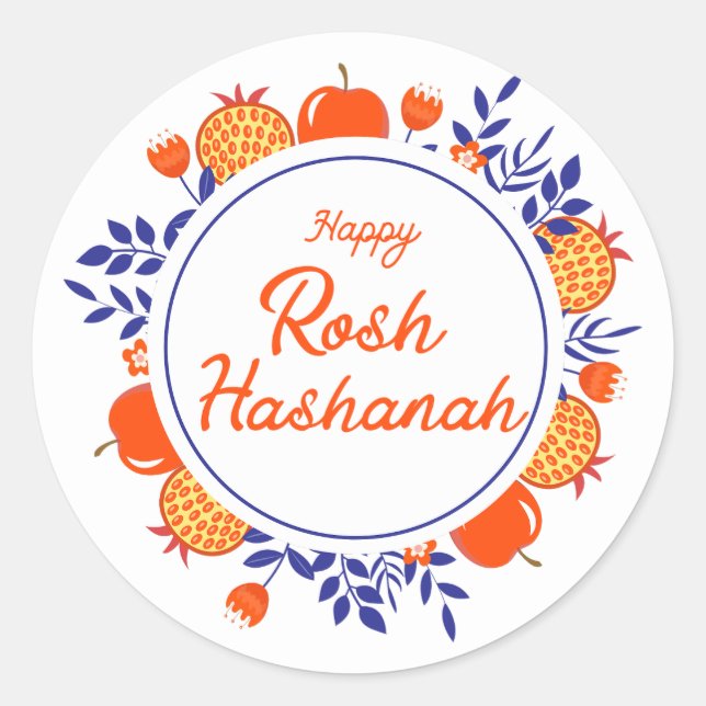 Adesivo happy rosh hashanah,jewish holiday orange blue (Frente)
