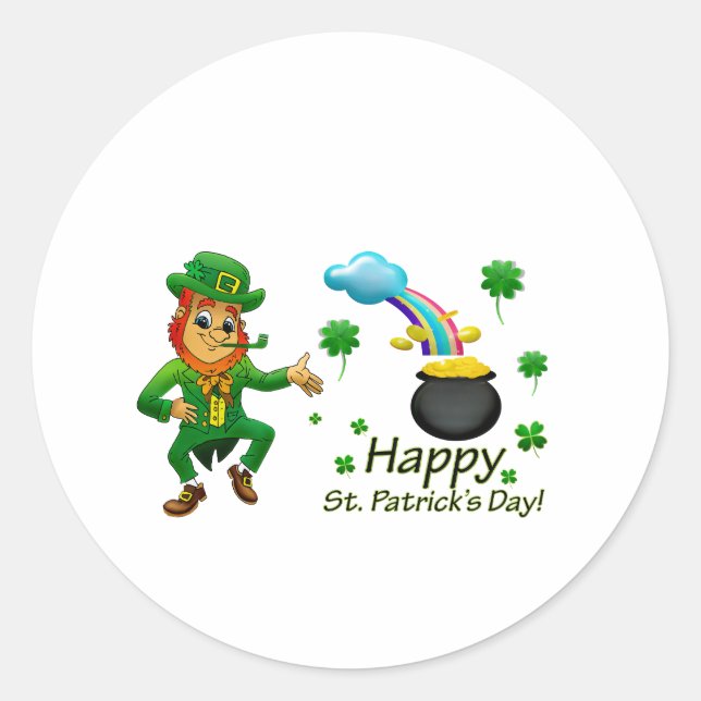 Adesivo Happy Saint Patrick's Day Leprechaun Rainbow  (Frente)
