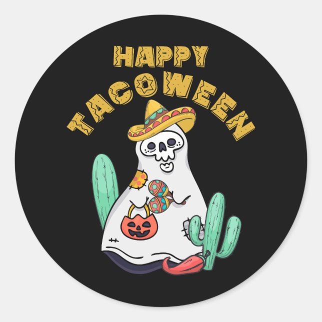 Adesivo Happy Tacobetween Halloween Ghost Taco Cinco Mexic (Frente)