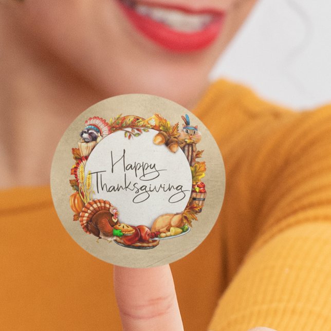 Adesivo Happy Thanksgiving Autumn Leaf Wreath Animals (Criador carregado)