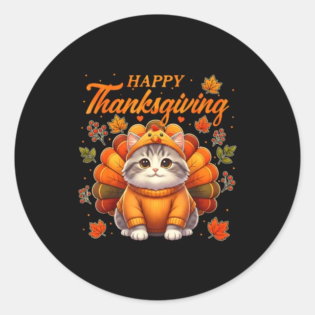 Adesivo Happy Thanksgiving Cat Turkey Day Autumn Fall Men  (Frente)