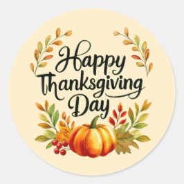 Adesivo Happy Thanksgiving Day Pumpkin and Leaves Sticker