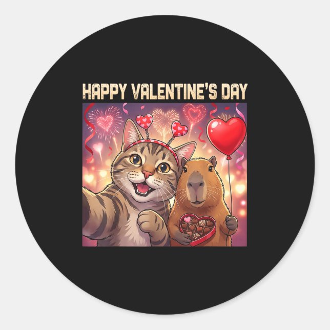Adesivo Happy Valentines 2026 Cute Cat Capybara Party Art  (Frente)
