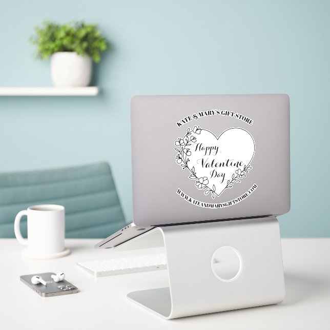Adesivo Happy Valentine's Day Business Name Website (Laptop na mesa)