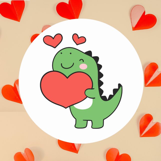 Adesivo Happy Valentines Day Cute Dinosaur Red Heart (Criador carregado)