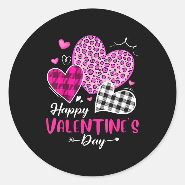 Adesivo Happy Valentine's Day Leopard And Plaid Hearts Gir (Frente)