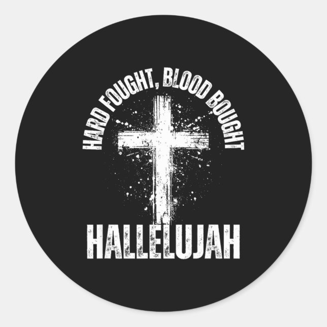 Adesivo Hard Fought Blood Bought Hallelujah Cross Saved Ch (Frente)