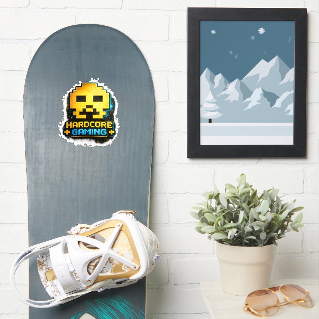 Adesivo 🎮💀 “Hardcore Gaming” Pixel Skull Sticker 👾🔥 (Prancha de snowboard)