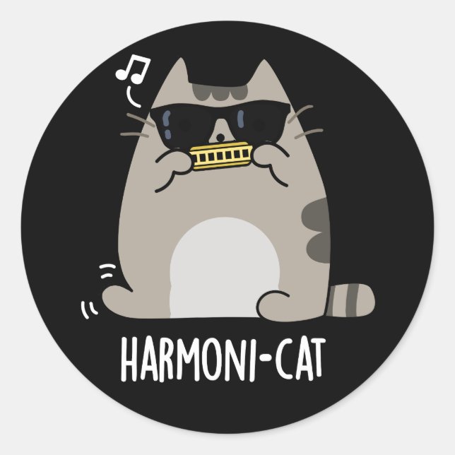 Adesivo Harmonia Funny Harmonica Cat Pun Dark BG (Frente)