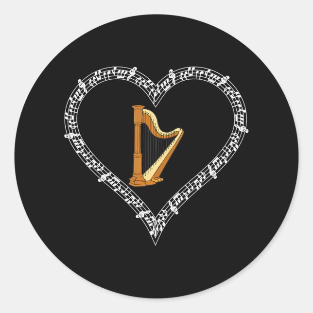 Adesivo Harp Music Player Musical Notes Love Heart (Frente)
