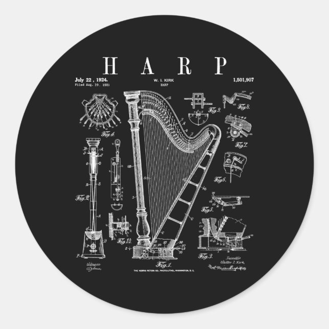 Adesivo Harp Patent Harpist Impressão (Frente)
