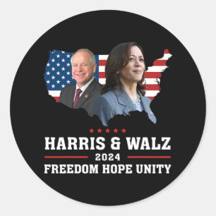 Adesivo Harris W 2024 Freedom Hope Unity Policy Kamala