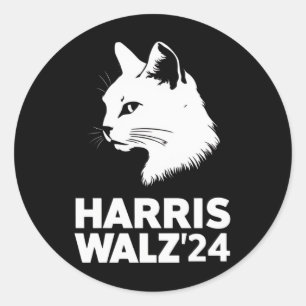 Adesivo Harris Waltz Eleição 2024 Engraçado Gato Kamala Ti
