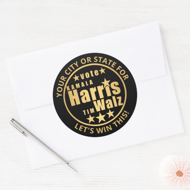 Adesivo Harris Walz Dourado Personalizado Eleição Política (Envelope)