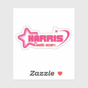 Adesivo Harris Walz Girly Pink Stars and Hearts Presidente