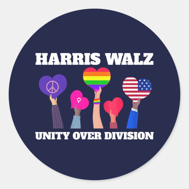 Adesivo Harris Walz Unity Over Division LGBTQ Dark Blue (Frente)