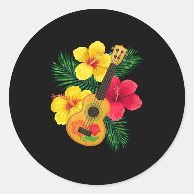 Adesivo Havaiano Ukulele Retro Uke Hibiscus (Frente)