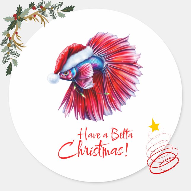Adesivo Have a Betta Christmas Funny Santa Fish Lover Pun  (Criador carregado)