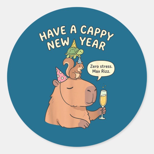Adesivo Have A Cappy New Year 2026 Capybara Max Rizz Funny (Frente)