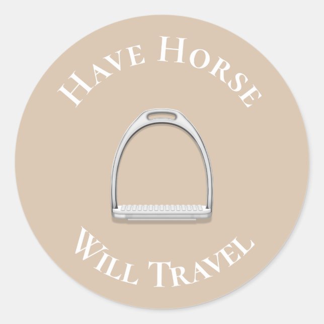 Adesivo "Have Horse Will Viagem" Inglês Stirrup Beige (Frente)