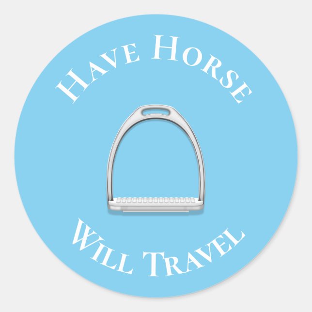Adesivo "Have Horse Will Viagem" Inglês Stirrup Blue (Frente)