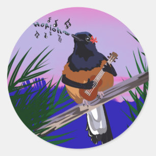Adesivo Hawaiai Shama Bird tocando ukulele