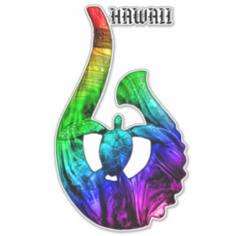 Adesivo Hawaii Honu Tribal Hook Neon Arco-íris