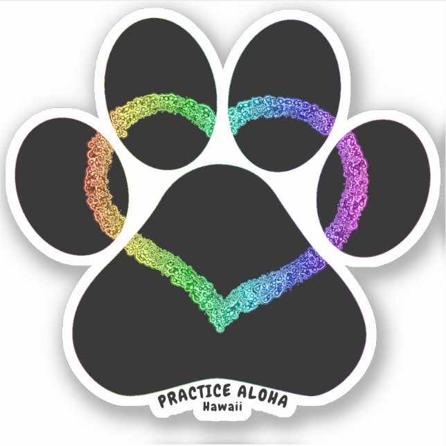 Adesivo Hawaii Practice Aloha - Gatinho Love Rainbow (Frente)