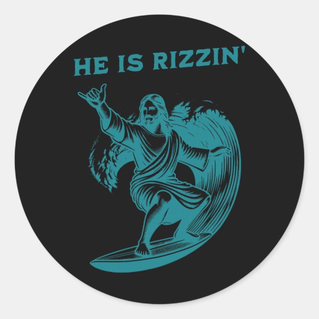 Adesivo He Is Rizzin Jesus Surfing Funny Retro Easter Vint (Frente)