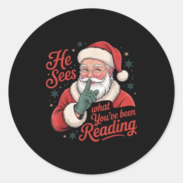 Adesivo He Sees What You've Been Reading, Retro Santa Chri (Frente)