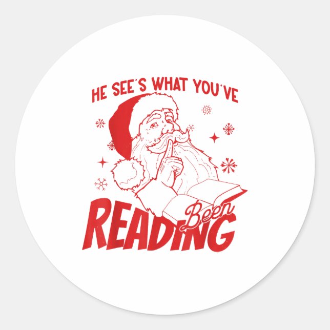 Adesivo He Sees What You've Been Reading Santa Bookish Chr (Frente)